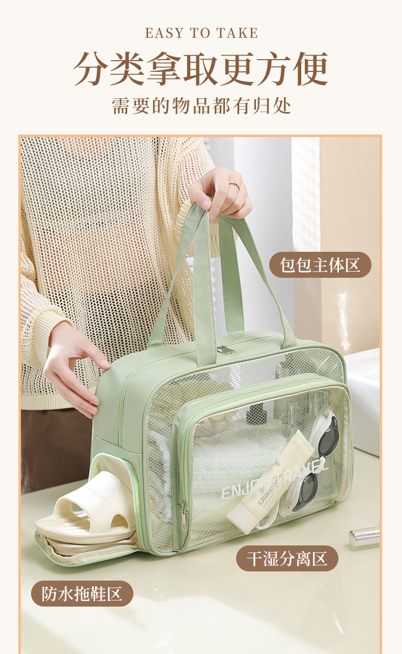 透明收纳包干湿分离健身洗漱包大容量防水旅行袋PU手提便携化妆包详情2