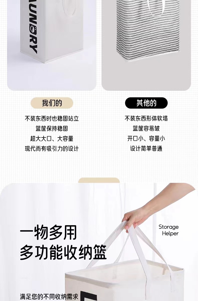 跨境帆布脏衣篮布艺收纳袋可折叠手提防水脏衣篓玩具衣服储物收纳详情7