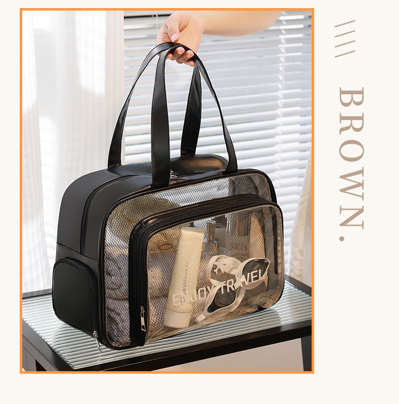 透明收纳包干湿分离健身洗漱包大容量防水旅行袋PU手提便携化妆包详情12