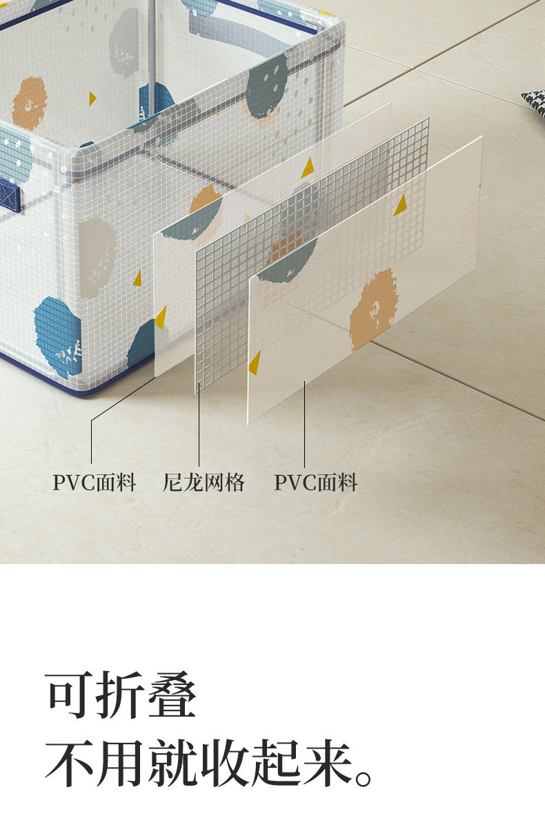 家用书本整理收纳盒可折叠杂物手提收纳筐PVC印花抽屉式收纳箱详情5