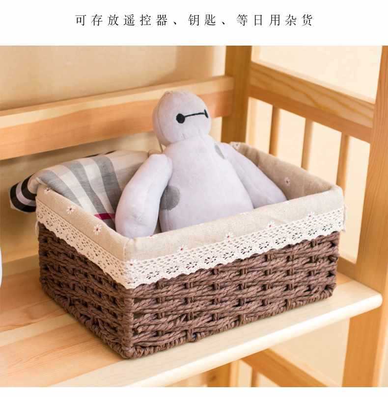 编织收纳篮草编收纳筐桌面零食钥匙盒布艺手工篮幼儿园储物箱详情9