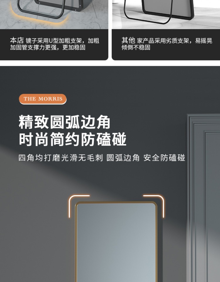 宿舍贴墙全身镜落地镜子家用立体试衣镜梳妆大立镜壁挂穿衣镜批发详情12