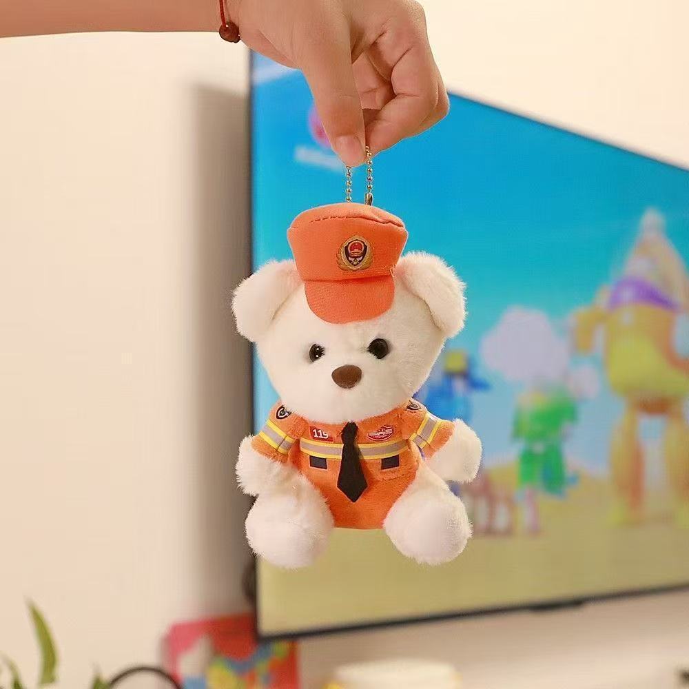 Cute and adorable traffic police bear pendant, plush toy doll, fire police bag, pendant, keychain doll pic 6