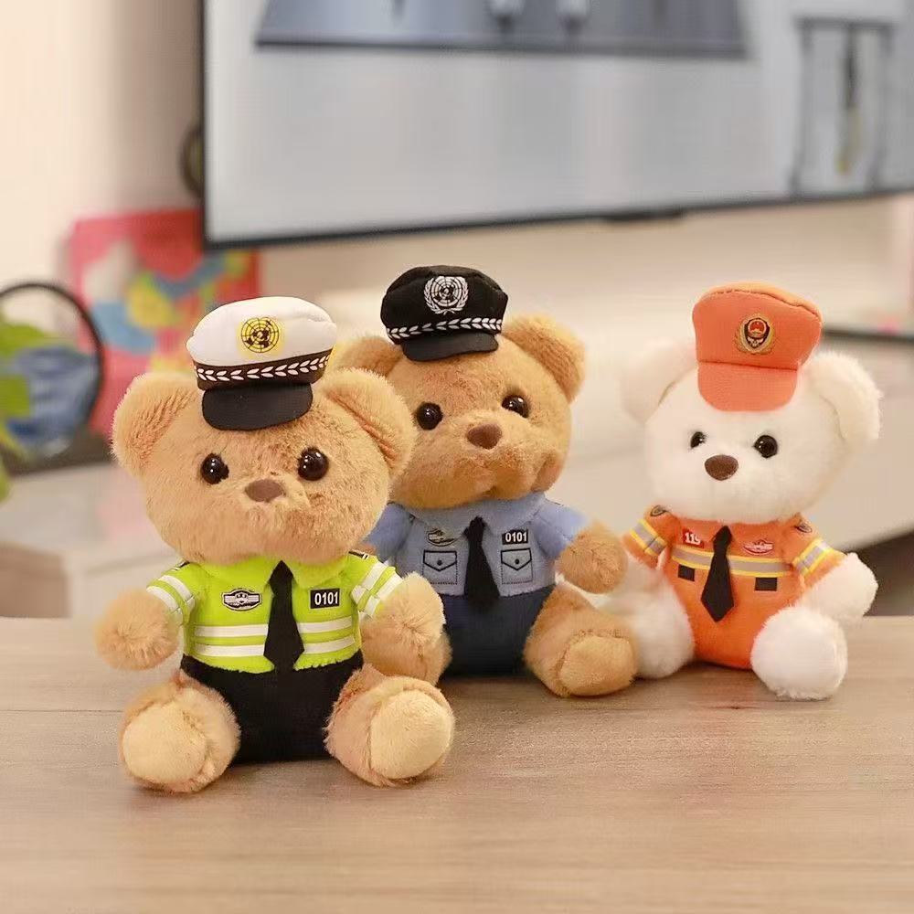 Cute and adorable traffic police bear pendant, plush toy doll, fire police bag, pendant, keychain doll pic 9
