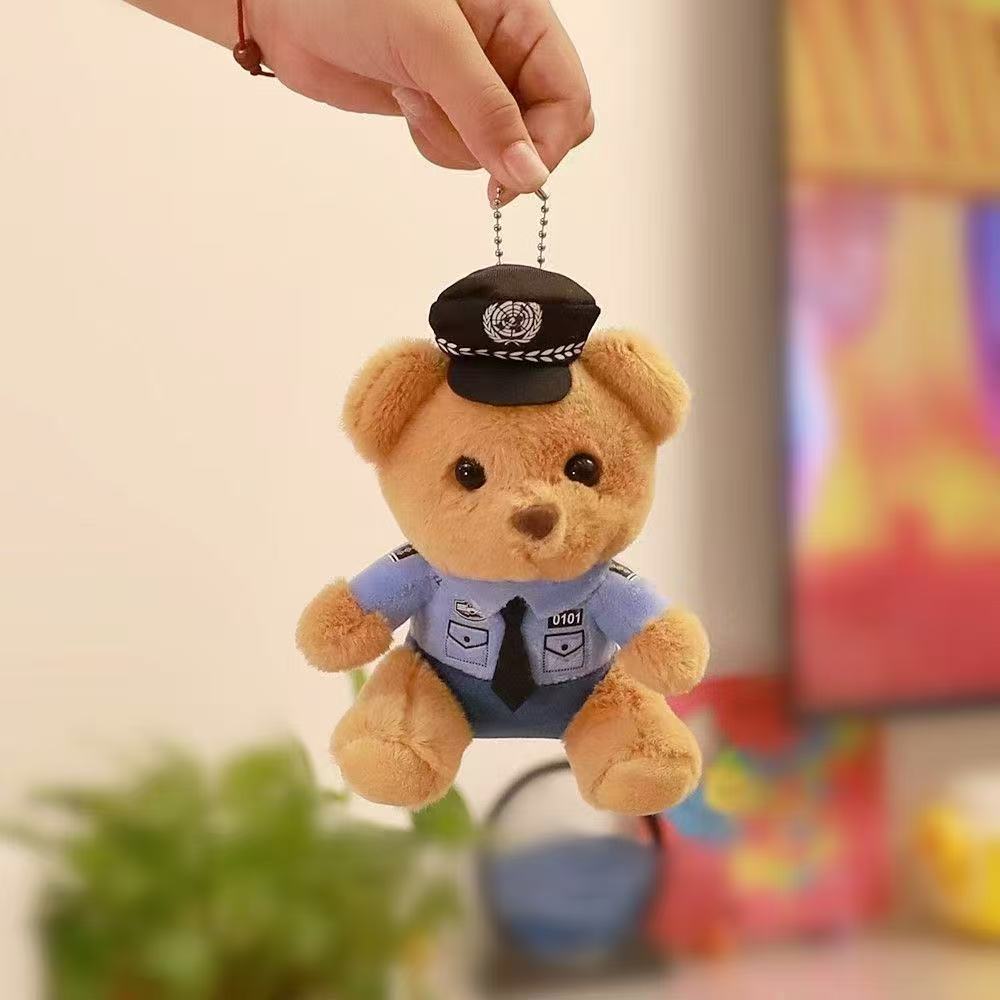 网红可爱萌交警小熊挂件毛绒玩具公仔消防警察包包挂饰钥匙扣娃娃
