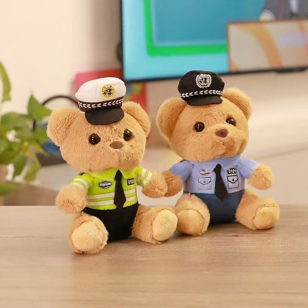 Cute and adorable traffic police bear pendant, plush toy doll, fire police bag, pendant, keychain doll pic 8