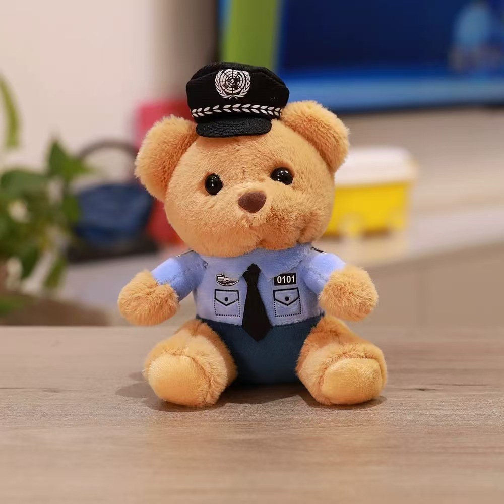 Cute and adorable traffic police bear pendant, plush toy doll, fire police bag, pendant, keychain doll pic 15