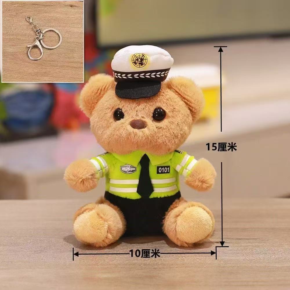 Cute and adorable traffic police bear pendant, plush toy doll, fire police bag, pendant, keychain doll Specification image