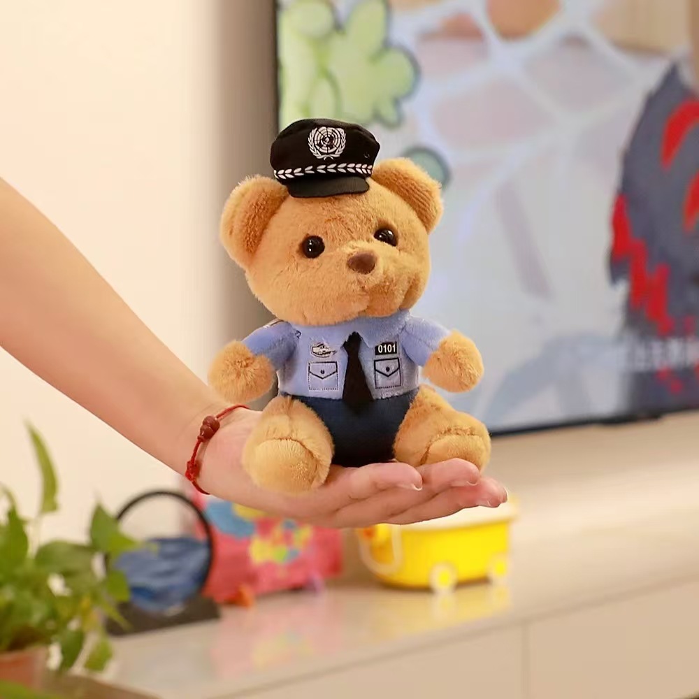 Cute and adorable traffic police bear pendant, plush toy doll, fire police bag, pendant, keychain doll pic 14