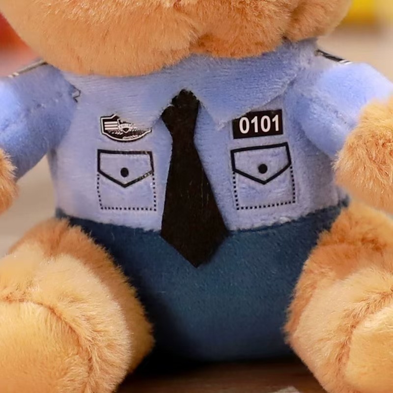 Cute and adorable traffic police bear pendant, plush toy doll, fire police bag, pendant, keychain doll pic 12