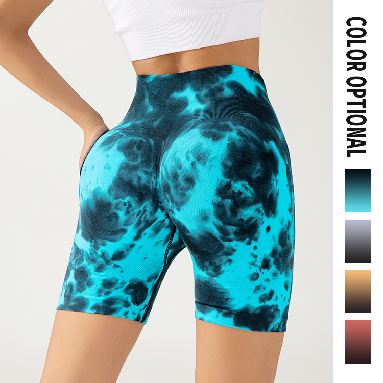 New cross-border tie-dye fitness pants for slimming the belly and lifting the buttocks, sexy high-elastic high-waisted yoga pants, drop-dyed hand-painted shorts for women Specification image