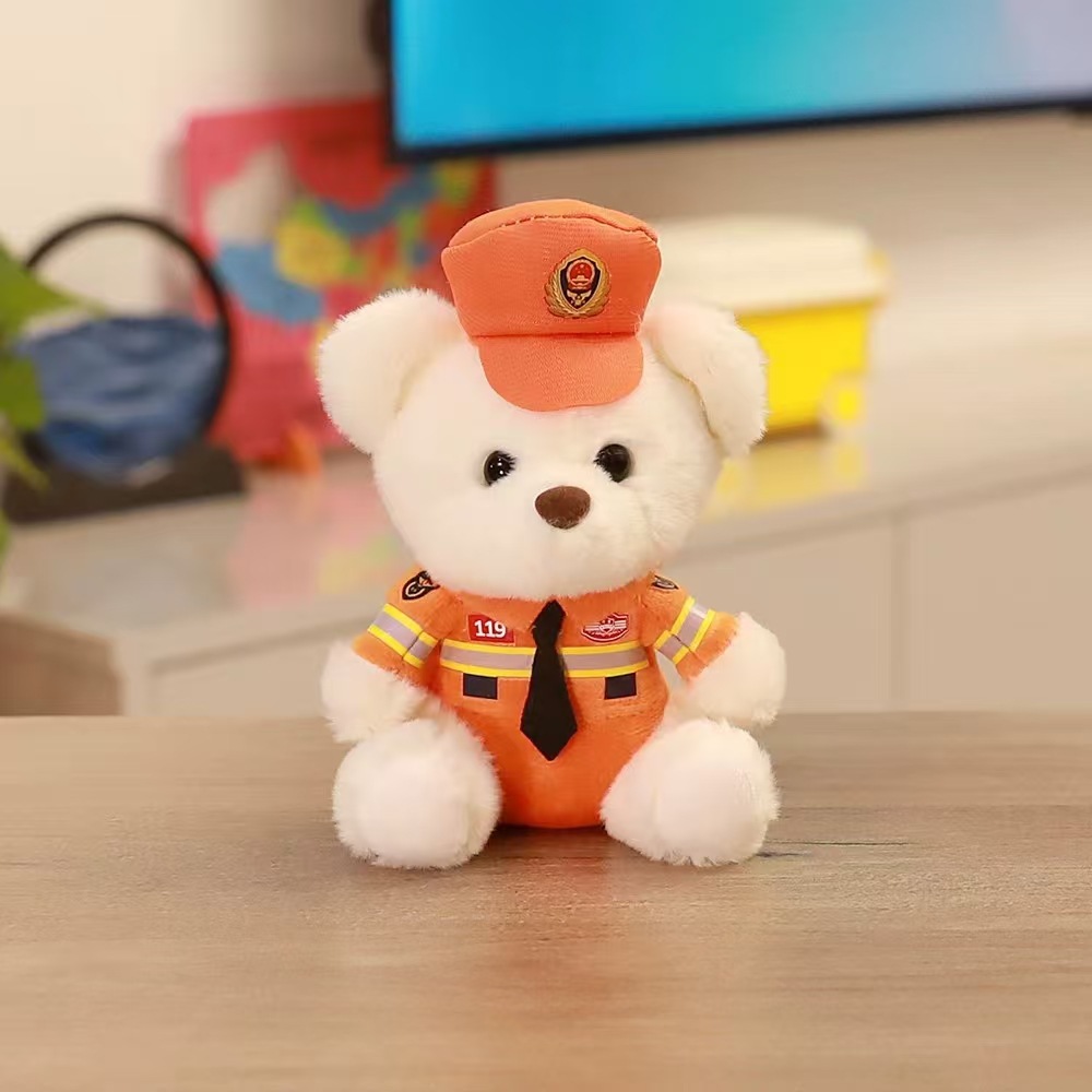 Cute and adorable traffic police bear pendant, plush toy doll, fire police bag, pendant, keychain doll pic 13