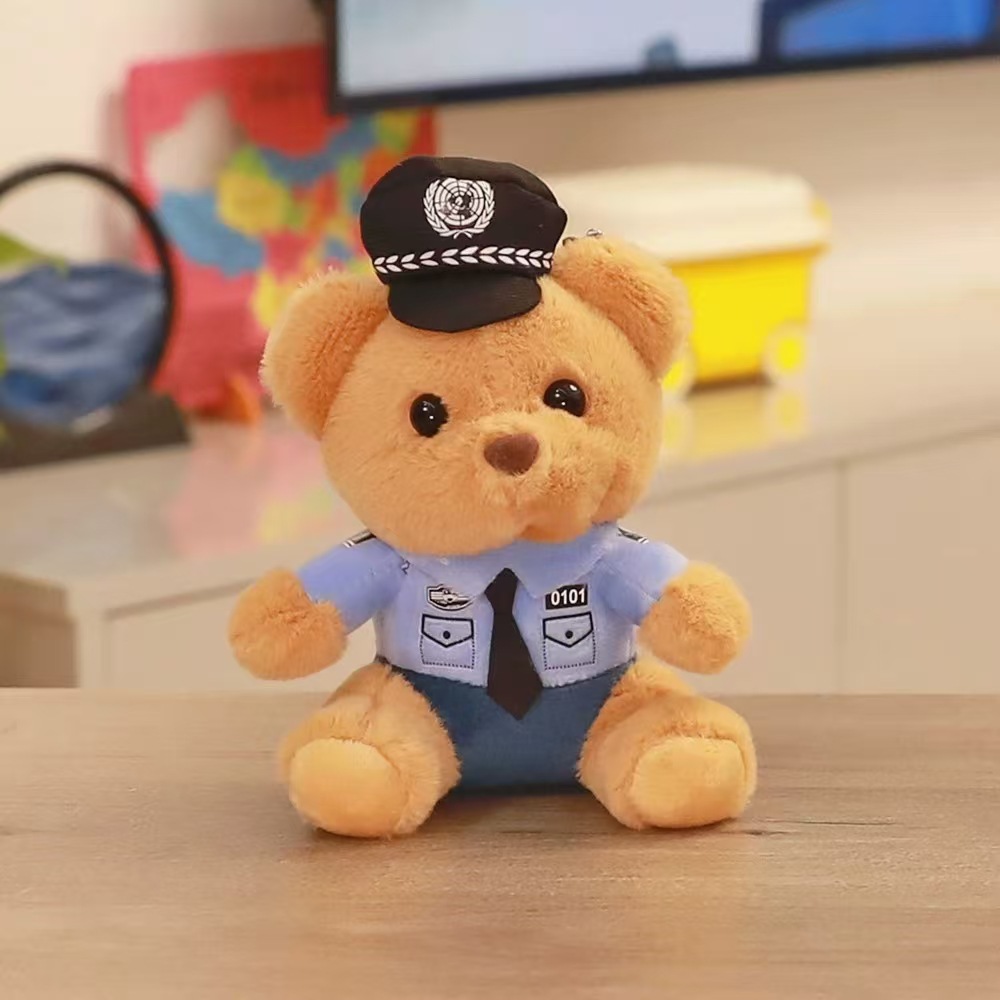 Cute and adorable traffic police bear pendant, plush toy doll, fire police bag, pendant, keychain doll pic 2