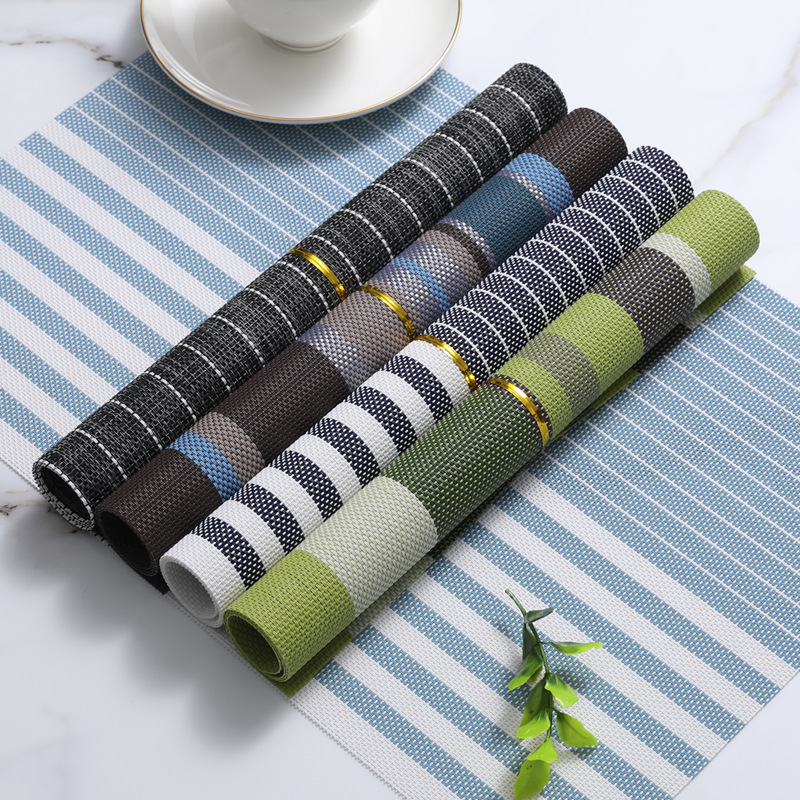 Cross-border Teslin striped placemats, PVC hotel waterproof, anti-slip, oil-proof, heat-resistant, wear-resistant and heat-insulating MATS, Japanese table MATS, cup MATS and bowl MATS, Western placemats