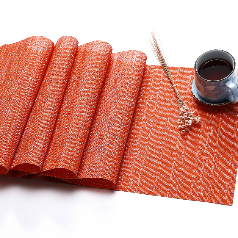 Cross-border in-stock solid color placemats, Chinese-style Teslin pvc placemats, bamboo weave placemats, waterproof, anti-slip, oil-proof, heat-resistant and heat-insulating table MATS, custom-made details Picture