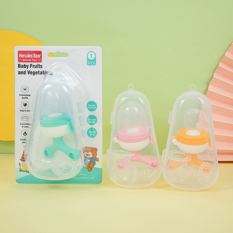 外贸出口推进式宝宝咬咬袋组合套装婴儿水果辅食旋转推进咬咬袋