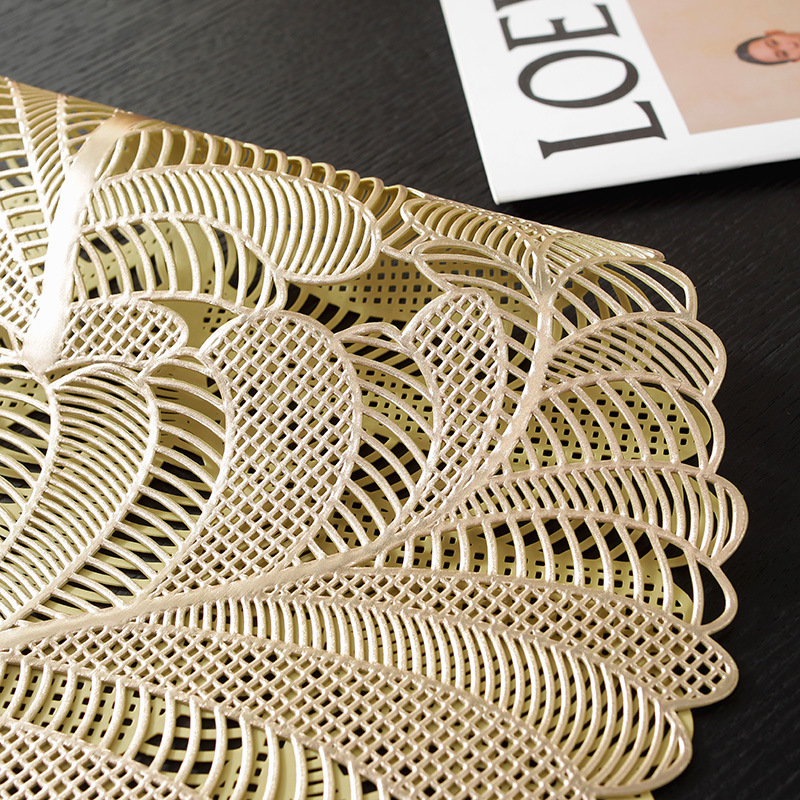 Factory direct sales PVC table MATS with gilded and hollowed-out leaves, long towels, table flags, heat insulation pads, light luxury cross-border no-wash table MATS, waterproof, anti-slip, oil-proof, heat-resistant and wear-resistant pic 4