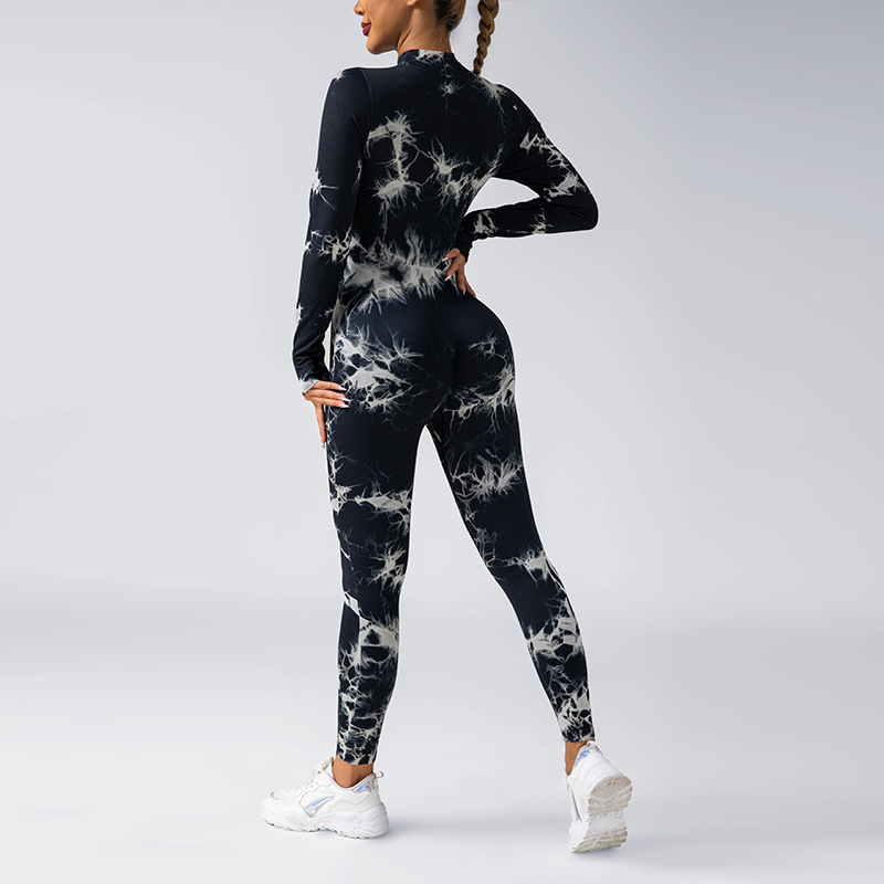 Seamless hip-lifting one-piece long pants for women, fitness, running, yoga wear, zipper long-sleeved one-piece set, no embarrassing lines details Picture