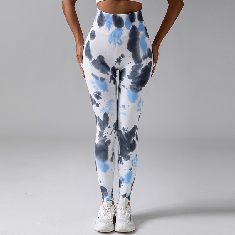 Cross-border high-waisted tight yoga wear, peach-shaped buttocks training leg corset, seamless tie-dye sports running fitness long pants for women details Picture