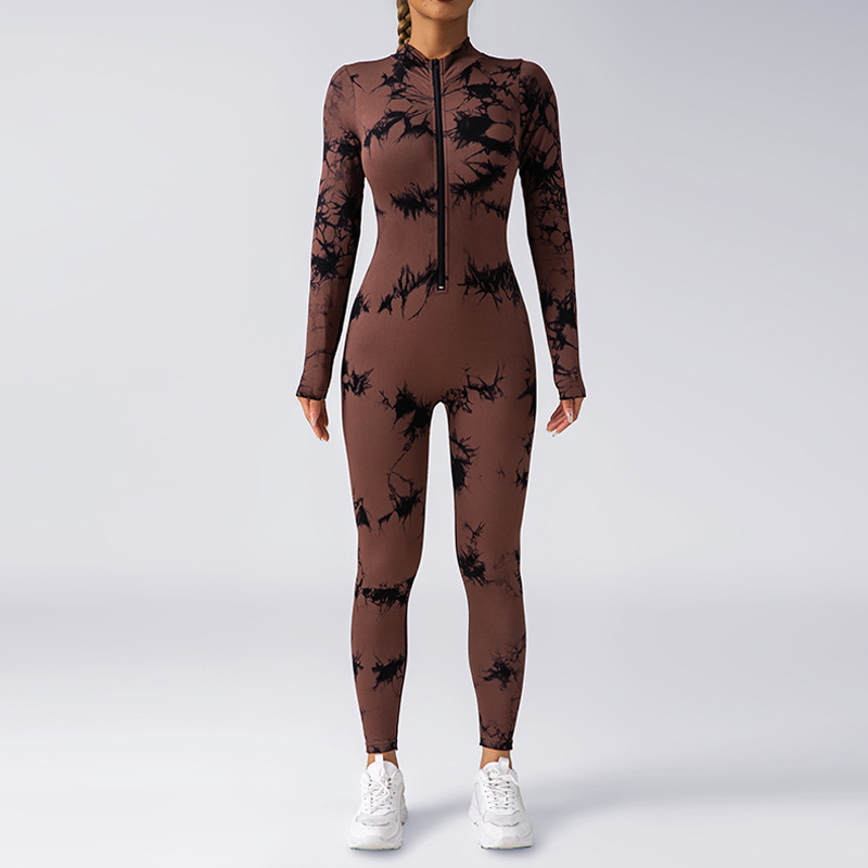 Seamless hip-lifting one-piece long pants for women, fitness, running, yoga wear, zipper long-sleeved one-piece set, no embarrassing lines Item Picture