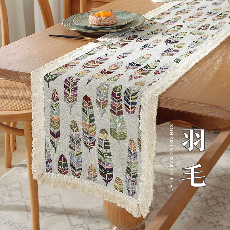 New cotton and linen fringed lace long strip cover, TV cabinet long strip fabric, all-season universal dining table, table flag processing and customization Specification image