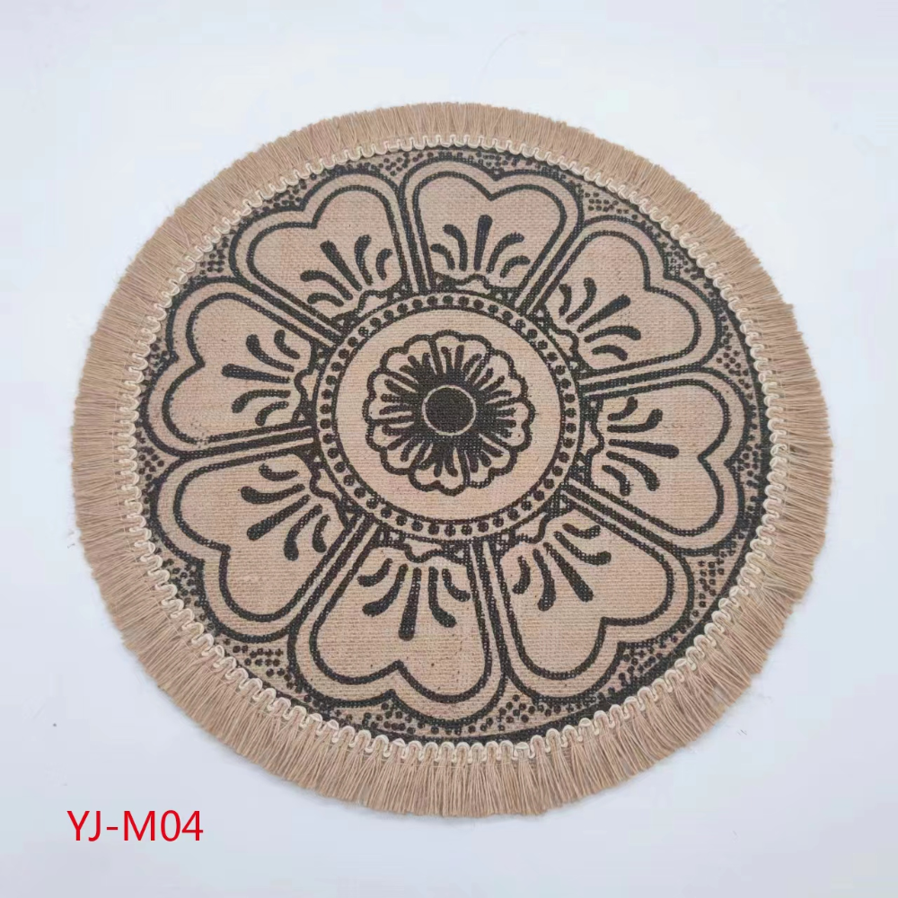 Nordic geometric, simple and elegant placemats, woven tassel side table MATS, bowls and plates, thickened cotton and linen heat insulation MATS, placemats and coasters, waterproof, anti-slip, oil-proof, heat-resistant and wear-resistant