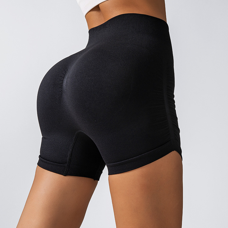 Cross-border wrinkled yoga shorts, women's high-waisted peach-buttocks tight running and fitness three-inch pants, ribbed solid color sports pants Item Picture
