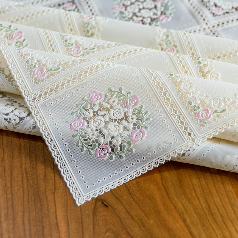 Yijia lace tablecloth is waterproof, oil-proof, no-wash and heat-resistant. It is a white rectangular tablecloth and pvc home coffee table mat Specification image