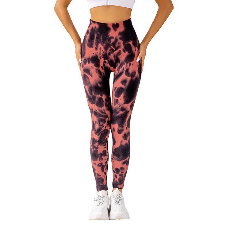 Custom-made tie-dyed sports and fitness pants, leg-tightening running and hip-lifting tight pants, belt-tightening high-elastic hand-painted yoga pants for women Application Scenario