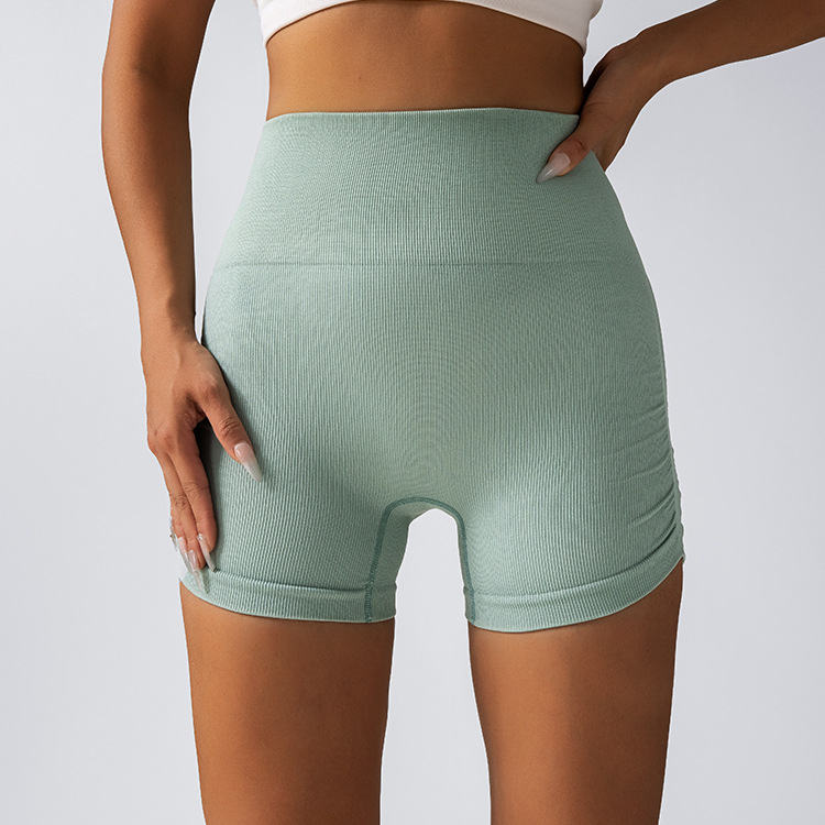 Cross-border wrinkled yoga shorts, women's high-waisted peach-buttocks tight running and fitness three-inch pants, ribbed solid color sports pants Specification image