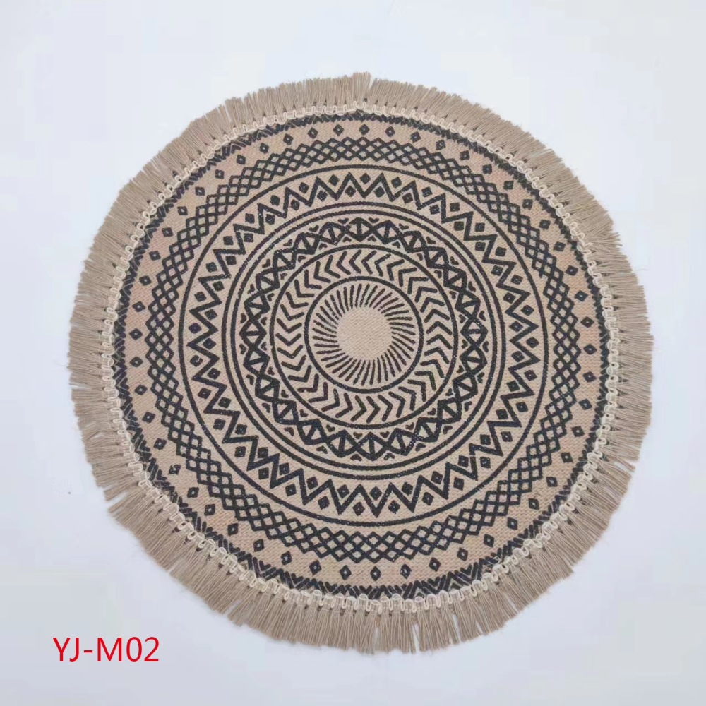 Nordic geometric, simple and elegant placemats, woven tassel side table MATS, bowls and plates, thickened cotton and linen heat insulation MATS, placemats and coasters, waterproof, anti-slip, oil-proof, heat-resistant and wear-resistant Specification image