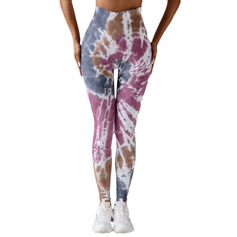 Cross-border high-waisted tight yoga wear, peach-shaped buttocks training leg corset, seamless tie-dye sports running fitness long pants for women Application Scenario
