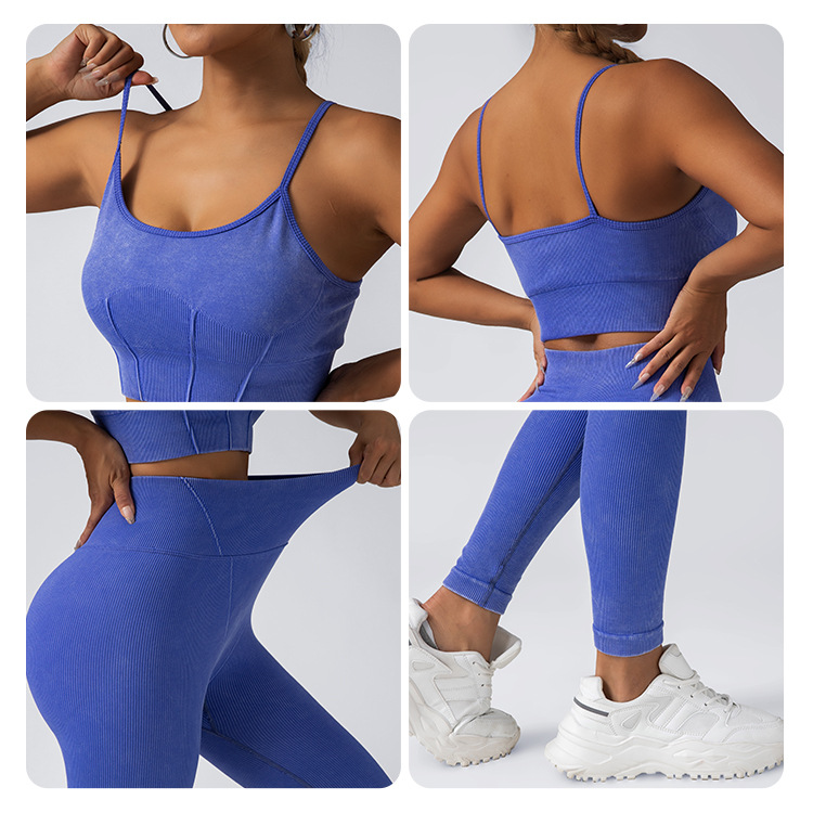 Cross-border new anti-embarrassment line frosted tummy tummy nude running high-waisted hip lifting yoga long pants sports vest set