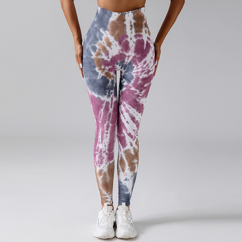Cross-border high-waisted tight yoga wear, peach-shaped buttocks training leg corset, seamless tie-dye sports running fitness long pants for women