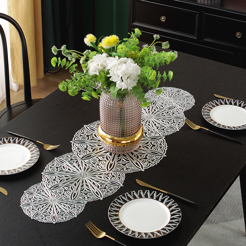 European-style PVC hollowed-out table flags, table MATS, household coffee table MATS, anti-slip and heat-insulating MATS, decorative long towels, TV cabinet cover towels pic 4