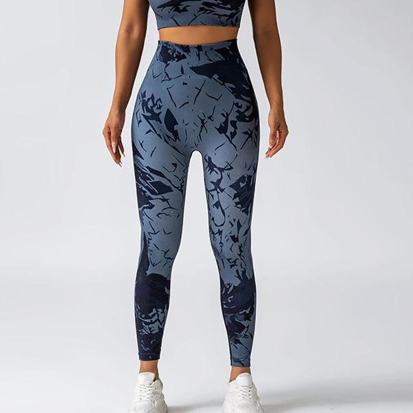 Cross-border new printed yoga set, women's fitness wear, tight-fitting pants for lifting the buttocks, sleeveless halter bra two-piece set Item Picture
