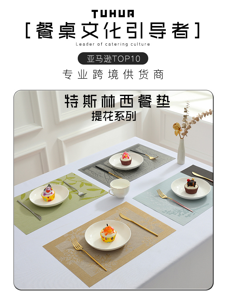 Teslin jacquard placemats, European creative, high-end, simple and elegant, woven PVC, Western placemats, table MATS, Japanese heat-insulating and anti-slip MATS, plate MATS, placemats and coasters, anti-slip and heat-resistant pic 1