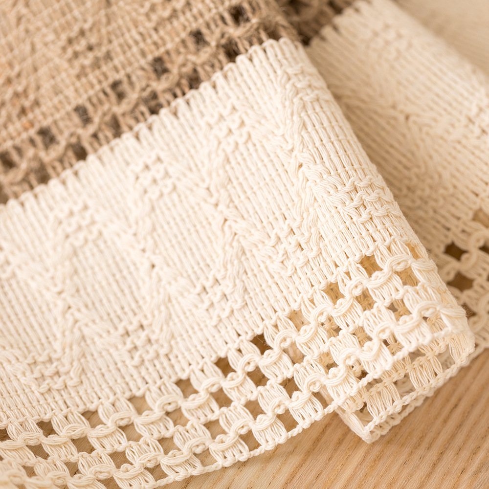 Yijia cotton and linen patchwork table flag, two-color woven long fringed tablecloth, table decoration fabric, festival wedding banquet cover fabric Specification image
