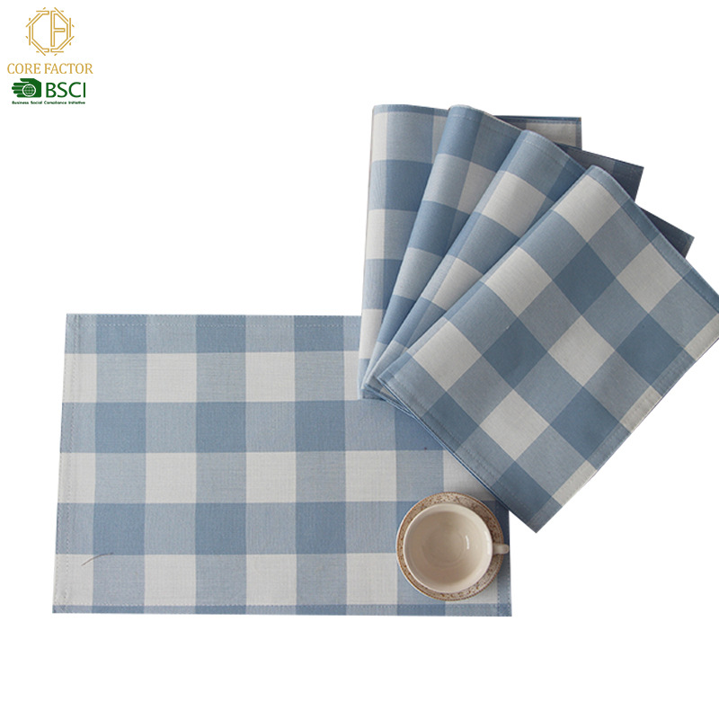 Modern, fashionable, elegant, creative and simple double-layer checkered placemats, blended polyester blue checkered fabric table plate MATS, Nordic Western placemats for delivery