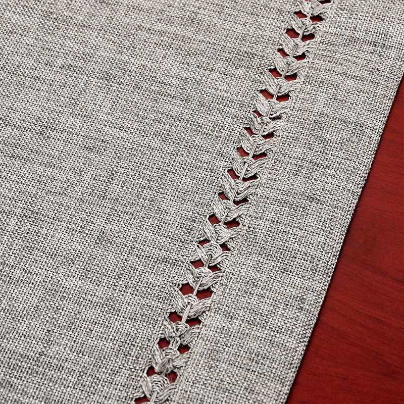 Cross-border eight-character drawstring hollowed-out flat corner table flag, modern, simple, elegant, high-end design sense, imitation linen polyester drawstring table flag, coffee table and dining table cover, solid color table flag details Picture