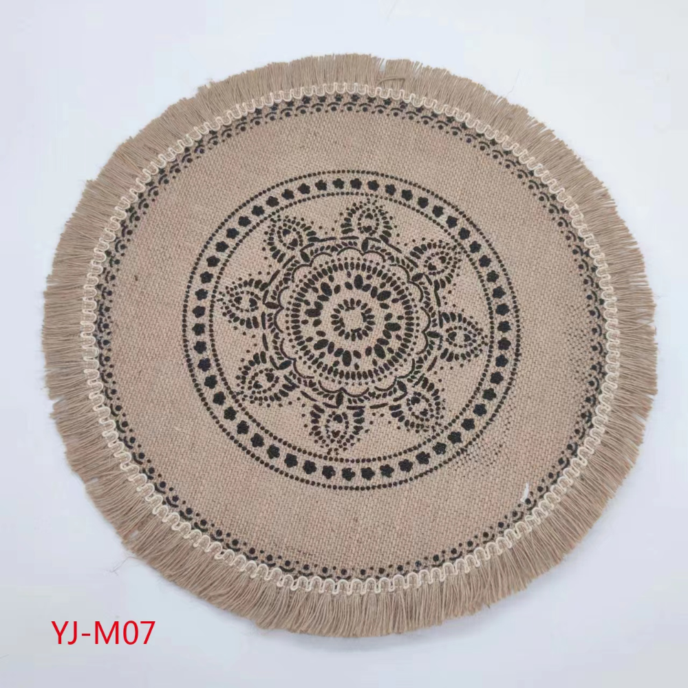Nordic geometric, simple and elegant placemats, woven tassel side table MATS, bowls and plates, thickened cotton and linen heat insulation MATS, placemats and coasters, waterproof, anti-slip, oil-proof, heat-resistant and wear-resistant Item Picture