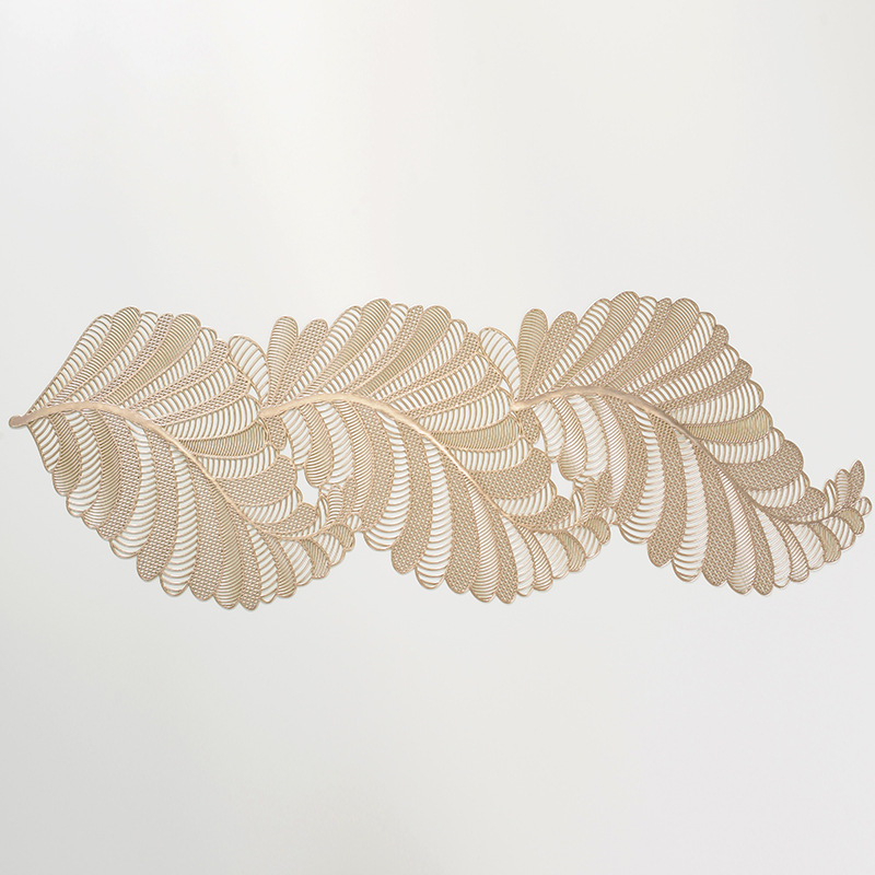 Factory direct sales PVC table MATS with gilded and hollowed-out leaves, long towels, table flags, heat insulation pads, light luxury cross-border no-wash table MATS, waterproof, anti-slip, oil-proof, heat-resistant and wear-resistant pic 5