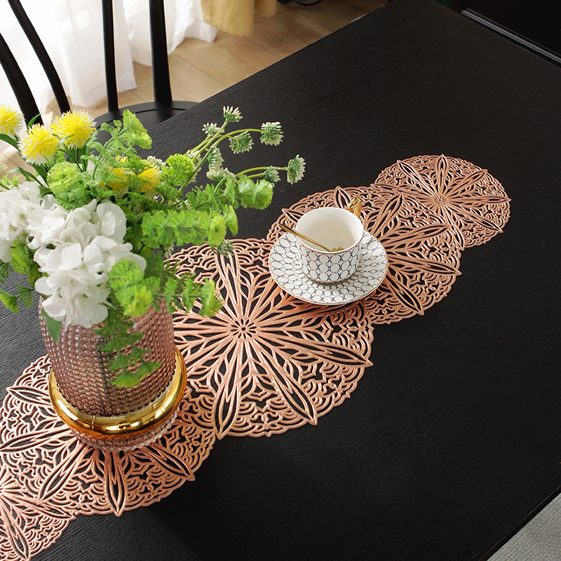 European-style PVC hollowed-out table flags, table MATS, household coffee table MATS, anti-slip and heat-insulating MATS, decorative long towels, TV cabinet cover towels pic 8