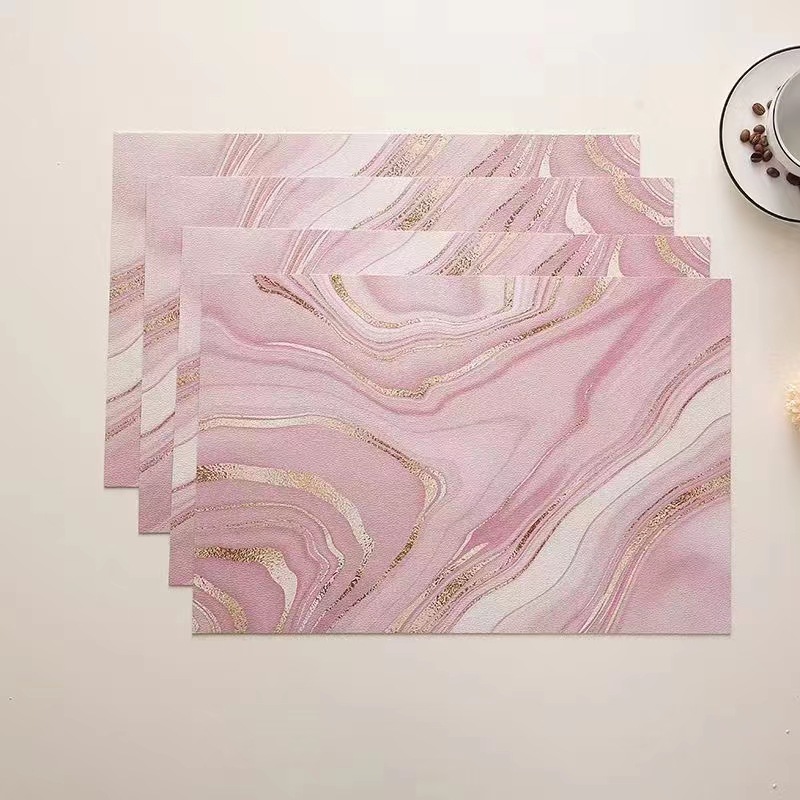 Nordic-style creative heat-insulating leather placemats, marble edge mouse pads, anti-slip PVC table MATS, placemats, waterproof, anti-slip, oil-proof, heat-resistant and wear-resistant details Picture