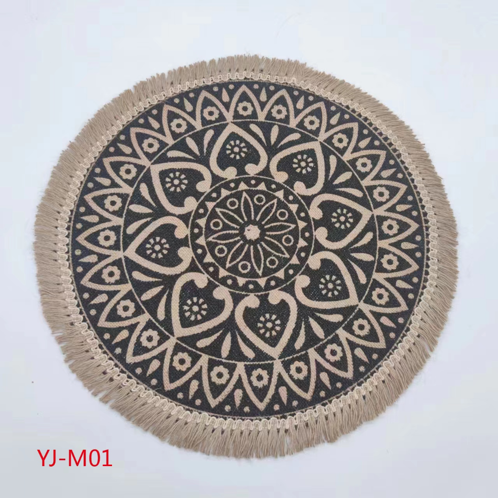 Nordic geometric, simple and elegant placemats, woven tassel side table MATS, bowls and plates, thickened cotton and linen heat insulation MATS, placemats and coasters, waterproof, anti-slip, oil-proof, heat-resistant and wear-resistant Application Scenario