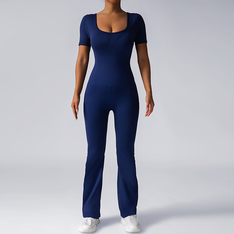 Seamless fashion one-piece suit, outerwear for sports and fitness, backless short-sleeved wide-leg pants, one-piece suit, tight-fitting suit, dance costume Specification image