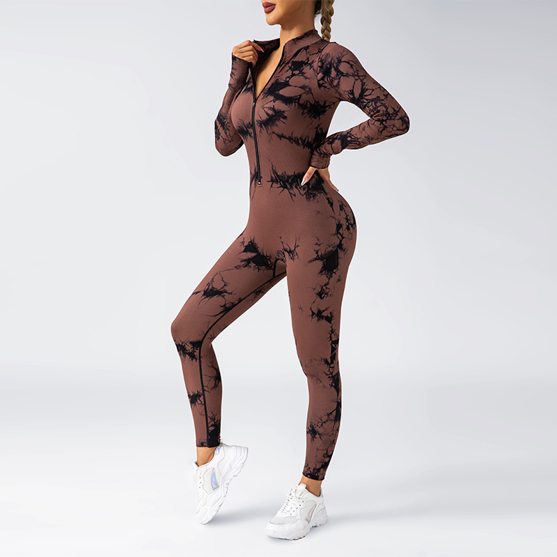 Seamless hip-lifting one-piece long pants for women, fitness, running, yoga wear, zipper long-sleeved one-piece set, no embarrassing lines