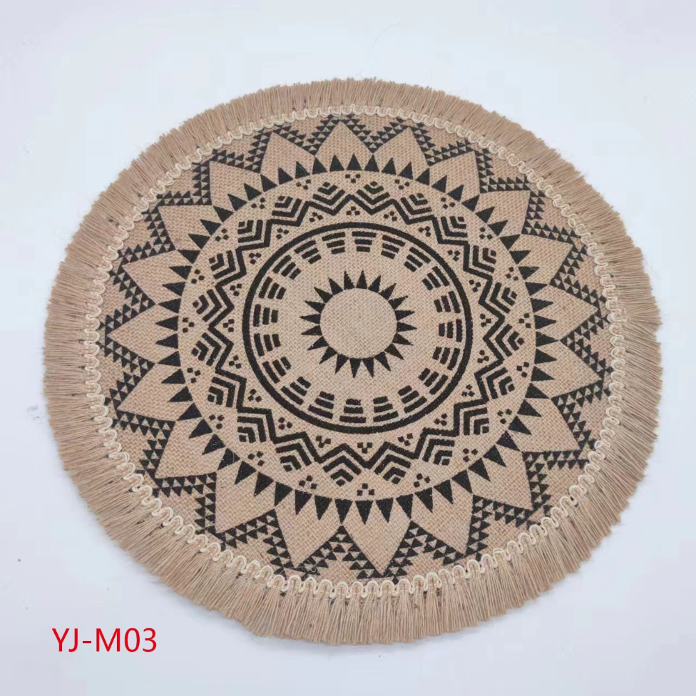 Nordic geometric, simple and elegant placemats, woven tassel side table MATS, bowls and plates, thickened cotton and linen heat insulation MATS, placemats and coasters, waterproof, anti-slip, oil-proof, heat-resistant and wear-resistant details Picture