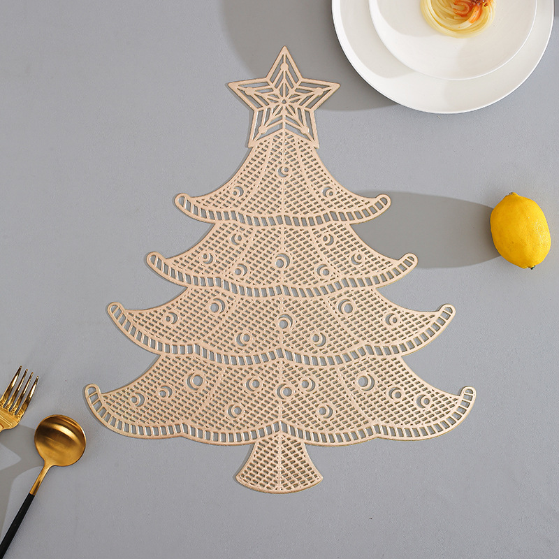 外贸圣诞树PVC餐垫防烫隔热垫欧式镂空餐桌垫杯垫碗垫餐盘垫水洗防水防滑防油防烫耐磨