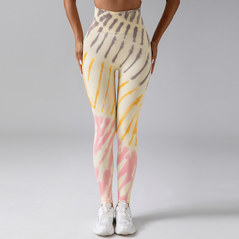 Cross-border high-waisted tight yoga wear, peach-shaped buttocks training leg corset, seamless tie-dye sports running fitness long pants for women Specification image